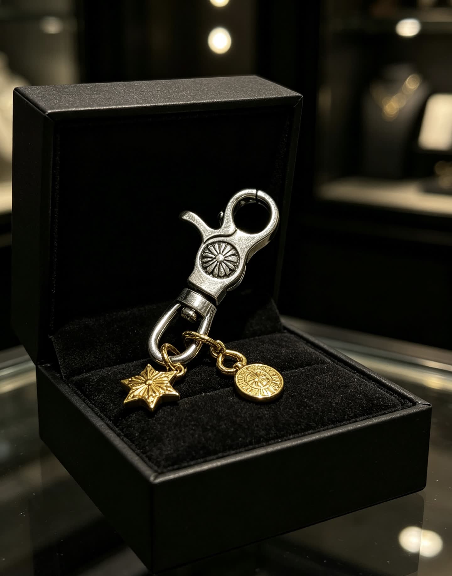 Chrome Hearts Silver Keychain with Gold Star and Coin Charms